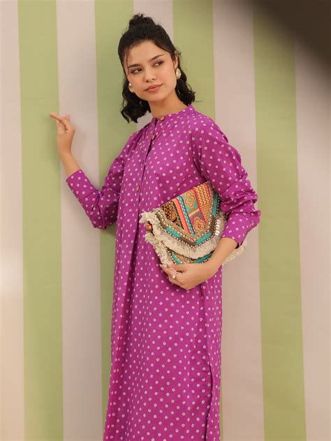 Purple Bandhej Printed Cotton Kurta and Pants Set – Jaipur Morni