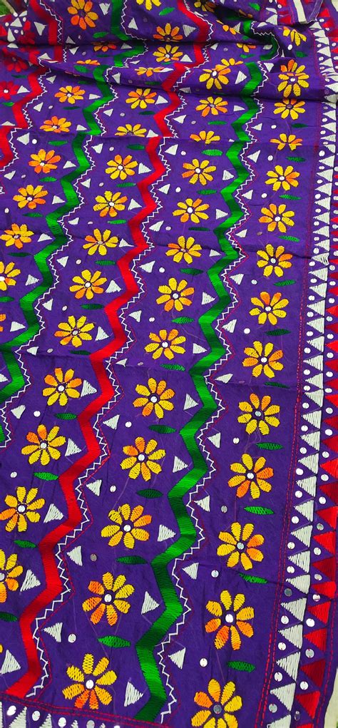 Chanderi Hand Embroidered Dupatta - Jhallar - Purple – Phulari