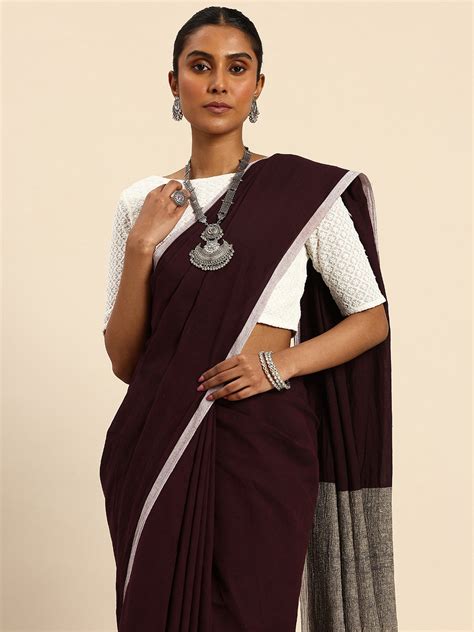 ArtEastri Handloom Dark Chocolate Ghicha Pallu Kantha Stitch Saree wit ...