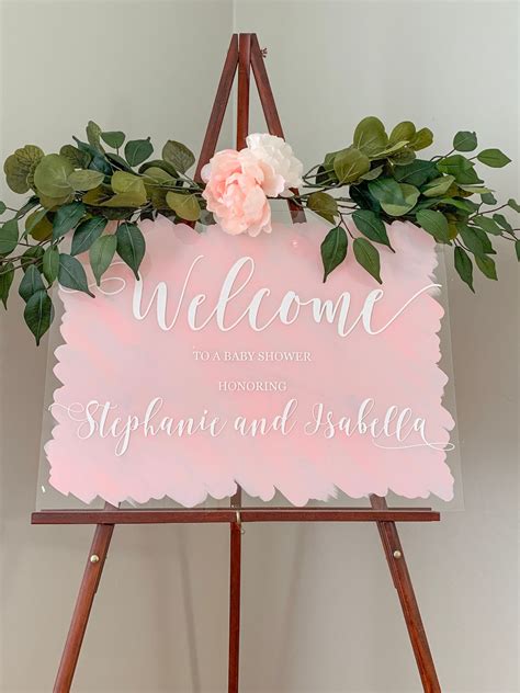 Baby Shower Welcome Sign, Acrylic Welcome Sign, Brushed Back Wedding Sign, Hand Painted Acrylic ...