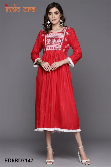 Indo Era 2388 Embroidered A Line Midi Dress Collection
