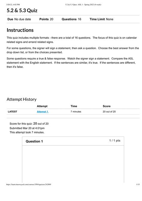 5.2 & 5.3 Quiz: ASL 1 - Spring 2022 (8-week) - ASL 1 - Stuvia US