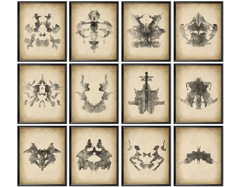 12 Antique Rorschach Inkblot Test Drawings, Rorschach Cards, Watercolor ...