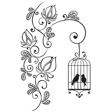 Flowering Branch with Bird Cage Wall sticker | wall-art.com
