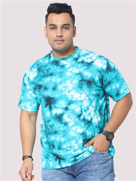 Buy Men Plus Size Sky Blue Tie Dye Texture Digital Printed Round Neck T ...
