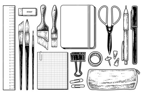 Vintage Briefpapier Elemente Sammlung Hand gezeichnete Skizze ...