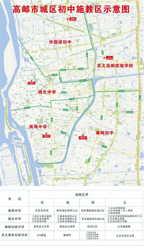 2021年高邮市城区初中施教区示意图- 扬州本地宝