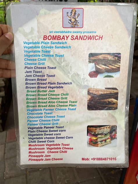 Menu at Bombay sandwich, Bengaluru