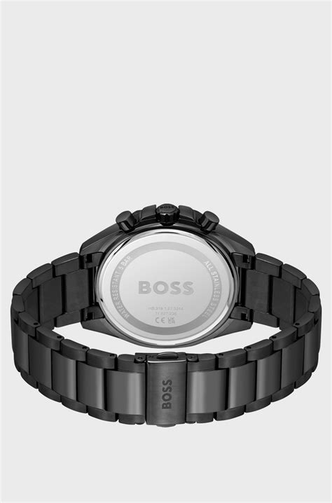 BOSS - Black-plated chronograph watch with link bracelet - Black