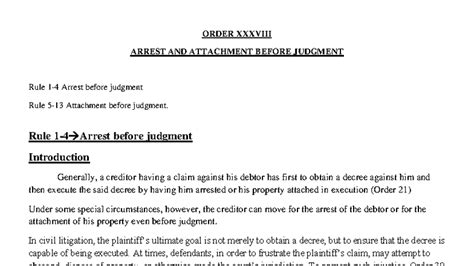 Order 38: Arrest & Attachment Before Judgment Explained - Studocu