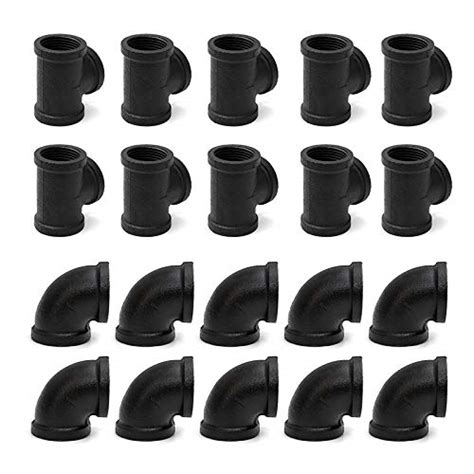 1" Pipe Fitting Tee & Elbow, 20 Pack Threaded Cast Iron Pipe Elbow/Tee ...