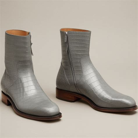 Grey Croc Print Leather Draven Zipper Boots - AW24 – Costoso Italiano