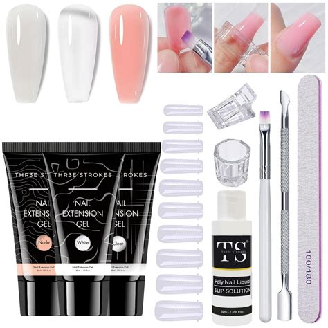 THR3E STROKES Poly Nail Gel Extension Kit for Builder Gel UV Nail Art ...