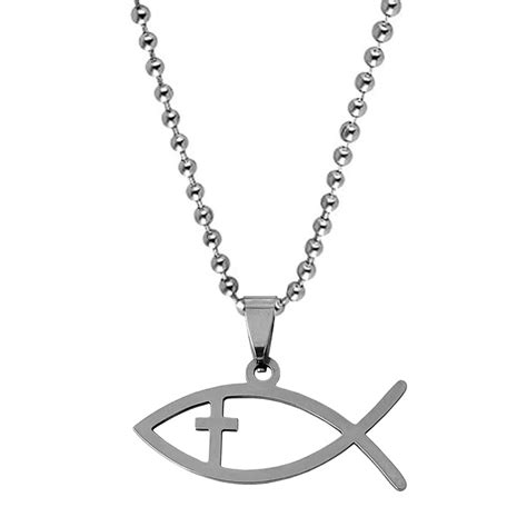 Buy M Men Style Religious Ichthys Jesus Fish Catholic Cross Silver ...