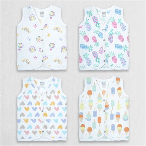 1st Step 100% Soft Muslin Cotton Snap Button Baby Jhabla - Pack Of 4