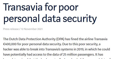 Transavia fined €400,000: personal info of 25M passengers exposed in ...