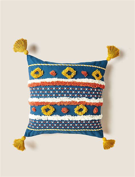 Buy Pure Cotton Striped Tufted Tassel Cushion at Marks & Spencer