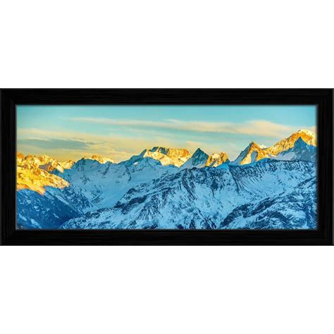 ArtzFolio Panorama of High Mountains Peaks at Sunset Black Synthetic ...