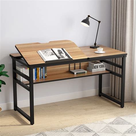 Tribesigns Modern Drafting Desk Drawing Table with Storage Shelf, 55 ...