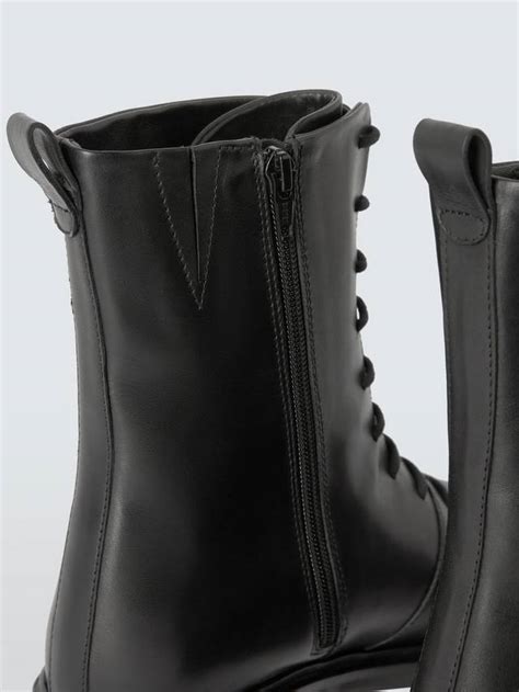 John Lewis Raine Leather Elevated Sole Lace Up Biker Boots, Black