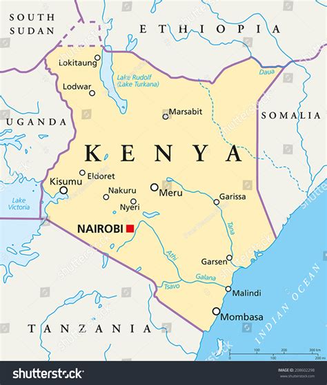Kenya Political Map Political Map Kenya Stock Vector 208602298 - Shutterstock