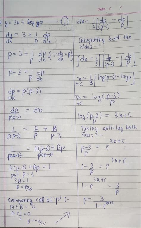 solve, y=3x+log p where p=dy/dx.by using equations solvable for y ...