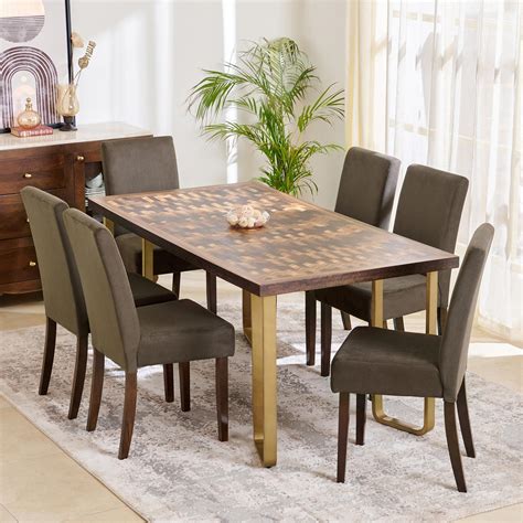 Buy Nirvana Kaya 6-Seater Dining Set with Indus Chairs - Brown from ...