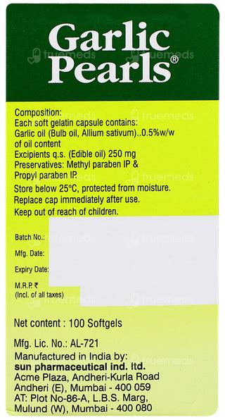 Garlic Pearls Capsule 100 - Uses, Side Effects, Dosage, Price | Truemeds