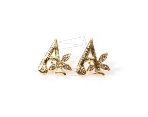 ERG-095A-MG【2個入り】イニシャルAピアス,CZ Initial A Ear Post | jewelmecca