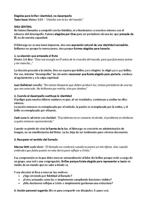 Elegidos para Brillar: Identidad y Liderazgo en Cristo - Studocu
