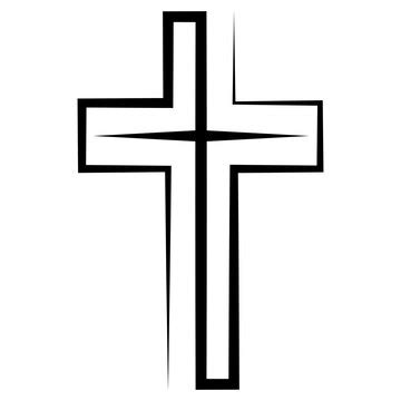 Catholic cross symbol faith in god cross drawn one line | Premium Vector