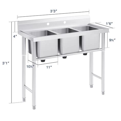 Commercial 3 Compartment Sink for Sale (11x10")