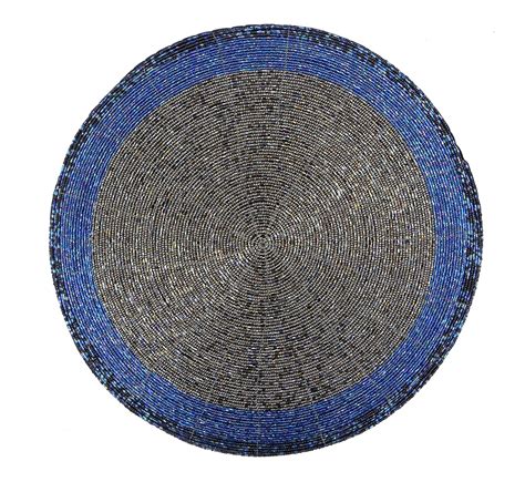 Buy SAACHI Glass Beaded Placemat, 1 Piece, Smoke Grey and Blue, Dia 36 ...