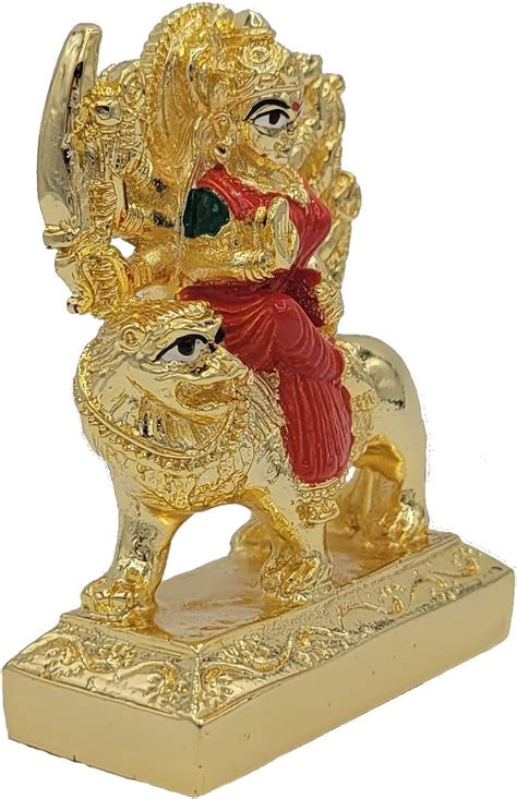 Buy Durga 3 – Hindu Goddess, Gold Plated Resin Statue, Red & Green ...