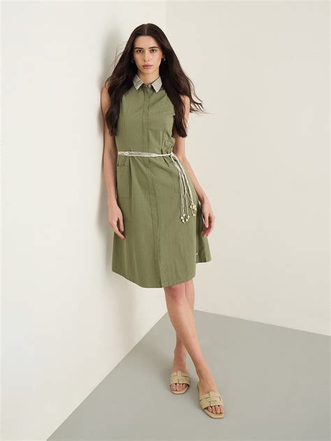 Shop ICONIC Womens Olive Green Shirt Collar Dress Online – Iconic India
