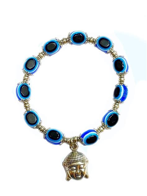 Buy RUDRADIVINE Evil Eye Buddha Oval Stretch Bracelet for Protection ...