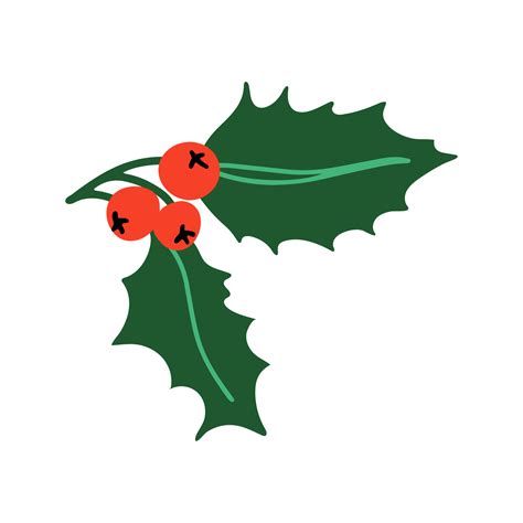 Holly berry leaves Christmas clip art. Hand drawn doodle style vector ...