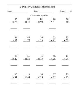Two-Digit by Two Digit Multiplication 4th Grade 的图像结果