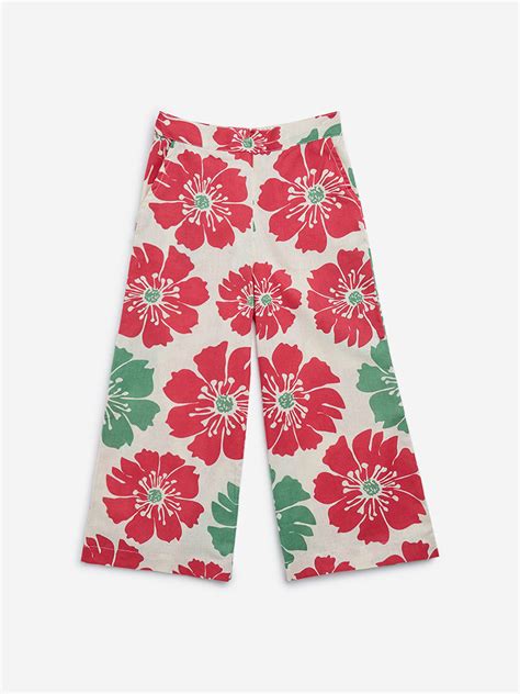 Buy Utsa Kids Off-White Floral Printed High-Rise Cotton Blend Ethnic ...