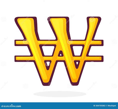 Golden Won Sign. South and North Korean Currency Symbol. Vector Illustration. Hand Drawn Cartoon ...