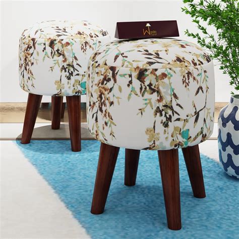HOMEBUK Ottoman for Living Room Printed Stool Pouffes Pouf for Sitting ...