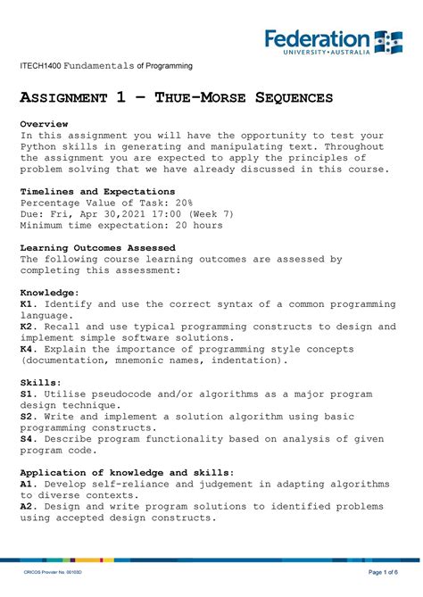 Thue-Morse Sequences practice questions - ITECH1400 Fundamentals of ...
