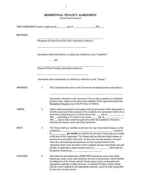 Canada Residential Tenancy Agreement - Blank Fillable Template | Fill ...