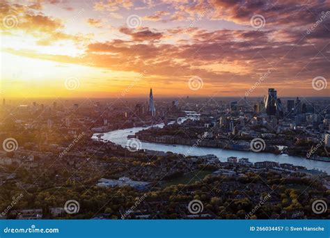 High Panoramic Sunset View of the Urban Skyline of London, England ...