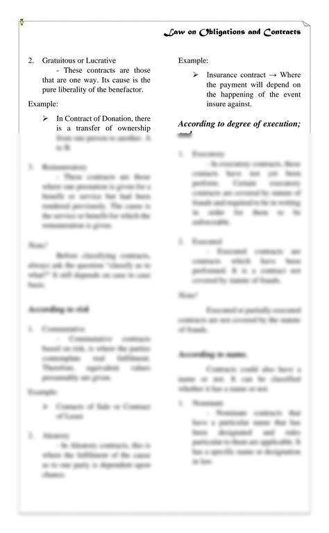 SOLUTION: OBLICON Reviewer Notes | Classification of Contracts / Elements of Contracts - Studypool