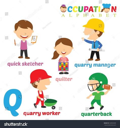 Vector Illustration Alphabet Occupation Q Letter: เวกเตอร์สต็อก (ปลอด ...