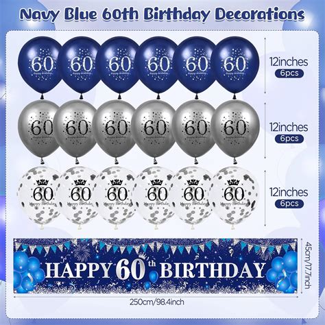 Buy Blue 60th Birthday Decorations for Men Women, Navy Blue Silver ...