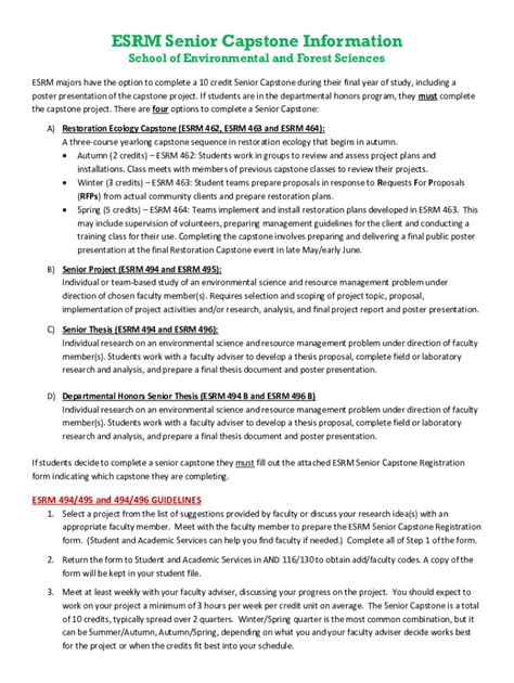 Fillable Online ESRM Senior Capstone Requirement - School of ...