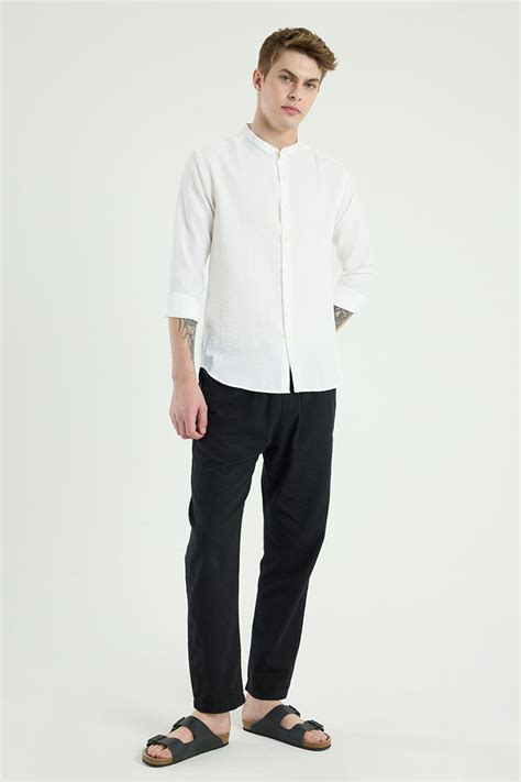 Buy Men's White Mandarin Textured Shirt Online | Snitch – SNITCH
