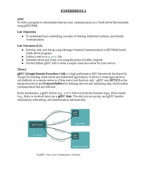 Dc EXP1 - gRPC Communication in Distributed Systems Lab - Studocu
